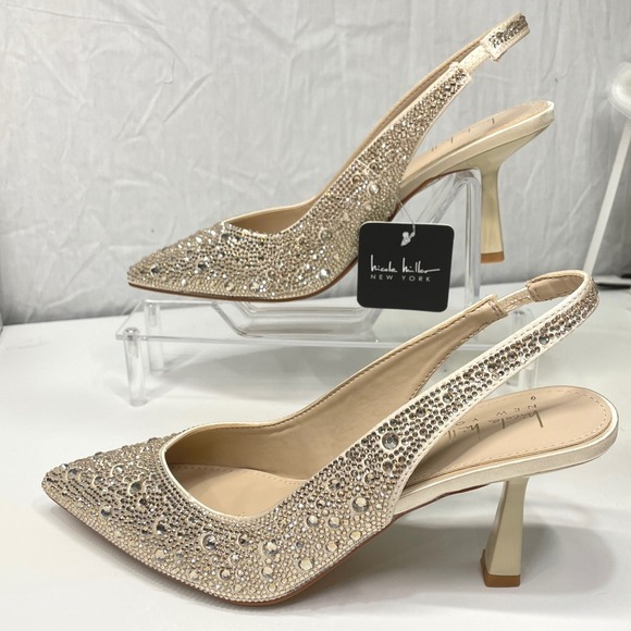 Nicole Miller New York Shoes - NWT Nicole Miller New York Champagne Crystal Slingback Pointed Toe Heels 7.5